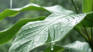 Peaceful Rainy Valley with Waterfalls and Lush Green Rice Fields