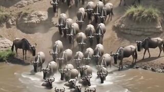 A herd of forest goats was attacked by a crocodile