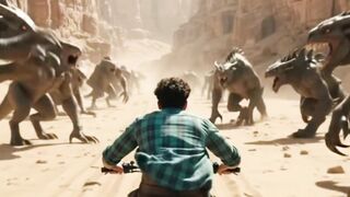Biker in the desert is attacked by monsters