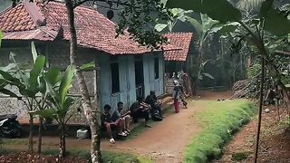 Peaceful Village Life by the Mountains and Rice Fields