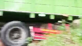 Riding Through the Forest Road — Passing a Truck Accident Scene