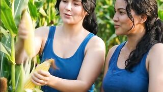 This girl is harvesting corn