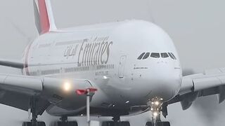 ARRIVING IN STYLE🌧️ Emirates A380 landing on RWY 18R at Schiphol