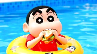 Shinchan & Doraemon’s Crazy Sandwich Pool Party 🥪🏊😂 | Funny Cartoon Adventure
