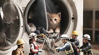 Rescue Team Saves Kitten Trapped Inside Washing Machine