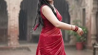 Red Saree Desi Girl Dancing in Rain ❤️🌧️ | Pakistani Desi Viral Dance | Rain Dance