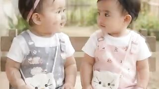 The baby is chatting about the company.