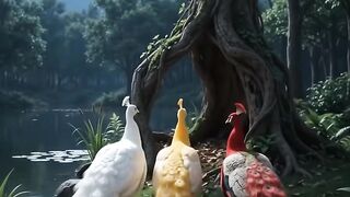 Three beautiful birds are getting ready to sleep.