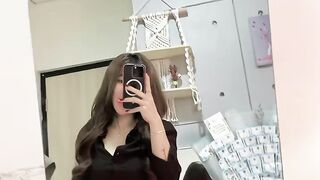 Chic Mirror Selfie Outfit | Stylish Brown Top & Gray Mini Skirt