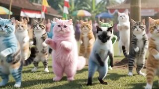 The dancing cats occasionally climb the bamboo pole used for the climbing contest.