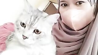 With cat