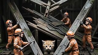 Rescue Team Saves Kitten Trapped Under Collapsed Structure