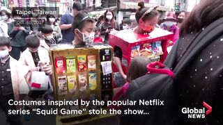 Squid Game costumes steal the show at Taiwan Halloween parade.