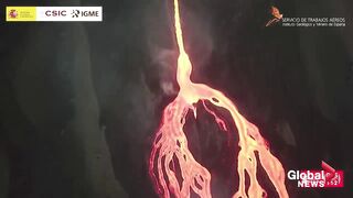 La Palma volcano_ Drone video shows intricacies of massive lava streams as eruption enters 7th week