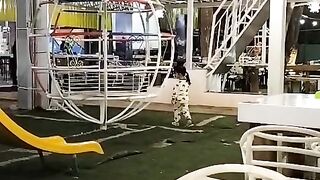 The child is playing and is very happy.
