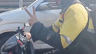 Motorcyclist doing freestyle