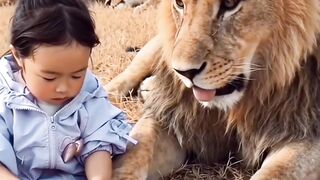 Little girl and in the lion