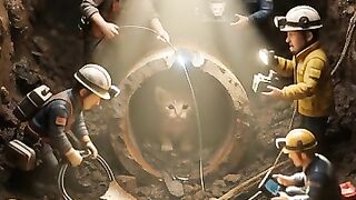 Rescue Team Saves Cat Trapped in Underground Tunnel