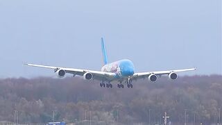 Caution❗️WET RUNWAY🌧️ Emirates Airbus A380 Landing on rwy 27