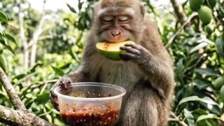Monyet makan rujak mangga