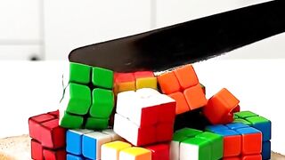 Crushing Rubik's Cubes into Rainbow Candy Spread on Toast | Oddly Satisfying ASMR