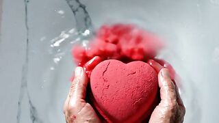 Dropping a Red Heart Bath Bomb into the Tub | Oddly Satisfying ASMR