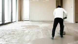 Modern Living Room Renovation with Marble Illusion Epoxy Flooring