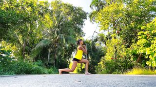 Woman Practicing Lunges, Stretching and Cardio in Nature