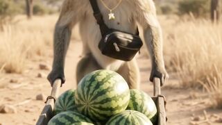 Monkey Tried to Fool a Lion… But Lost His Watermelon! 😂🍉🦁