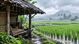Heavy Rain on Rice Field Hut | Peaceful Tropical Rain Sounds for Sleep and Relaxation