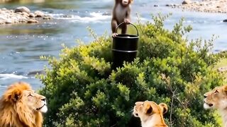 Monkey Covers Lions in Black! 🐒🦁🪣