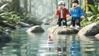 Two Roblox Friends Catch a Giant Fish in a Magical Forest