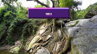 Exploring Giant Tree Roots and Rocky Terrain in a Lush Green Forest