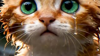 🥺 A Soaking-Wet Kitten With the Saddest Eyes 💚🐱