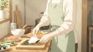 Cozy Anime Kitchen: Making Homemade Sushi Rolls
