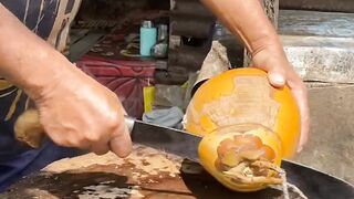 Yellow coconut cutting skills ASMR
