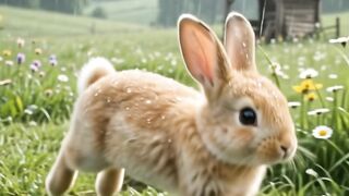 Cute Baby Bunny in the Rain | Adorable Rabbit Sheltering Under Leaf in Meadow