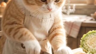 Cute Cat Chopping Fresh Vegetables 🐱🥕🥬