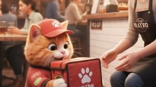 Cat  goes delivered food but eat himself