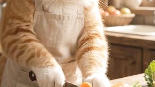 Cute Cat Chopping Vegetables 🐱🥕🔪