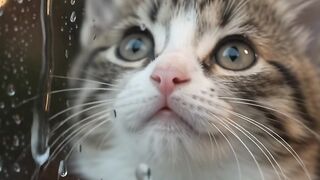 Cute Kitten Watching Rain on Window | Cozy Rainy Day Sleep