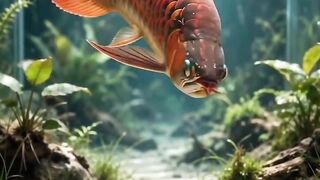 Majestic Red Arowana Fish Encounter with a Crab! 🐉🦀