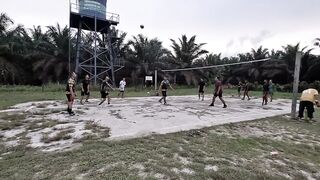 playing volleyball