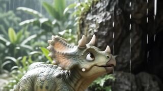 Cute Baby Triceratops in the Rain | Adorable Dino Shelter in Jurassic Jungle