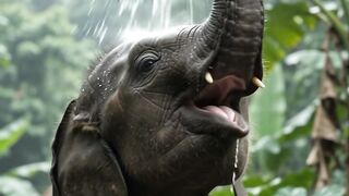 Cute Baby Elephant Playing in the Rain | Adorable Elephant Splashing in Tropical Jungle