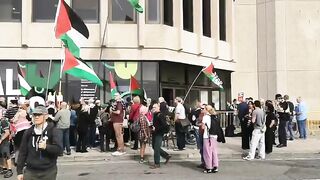 Pro-Palestinian activists gathered in solidarity outside the Green Party conference in Brighton, England,
