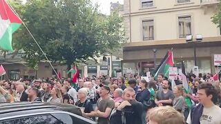 A large demonstration is taking place in Piccadilly Circus, central London, in solidarity with Palestine.