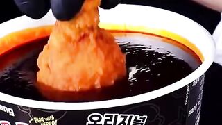 Spicy Crunchy Fried Chicken Mukbang ASMR with Hot Sauce