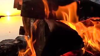 Relaxing Lakeside Campfire at Sunset - Crackling Fire Sounds for Sleep & Peace | 4K