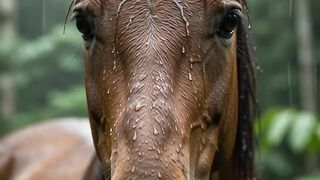 Majestic Horse in the Rain | Beautiful Brown Horse in Tropical Rainforest